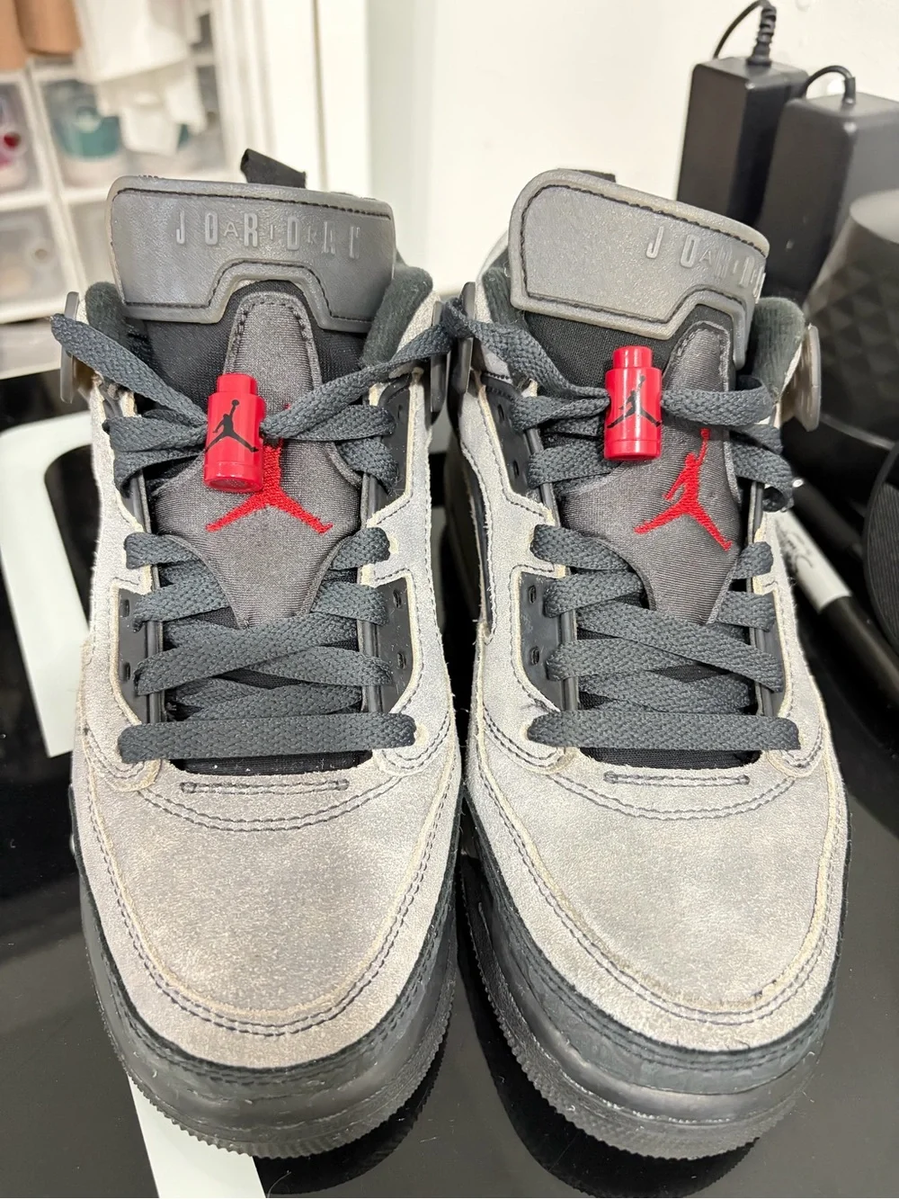 Jordan Men’s Suede Sneakers - Gray with Red Accents